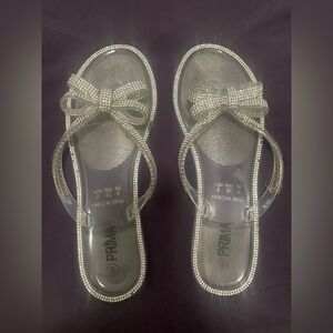 Glamorous Silver Sandals with Rhinestone Bow